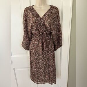 Josa Tulum Long Sleeve Kimono Wrap Dress One Size Semi Sheer Cover Up Pink Green